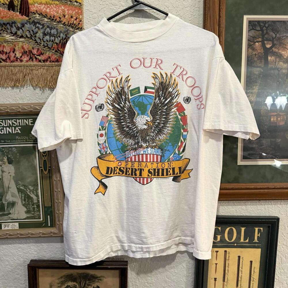 Vintage 1991 Support Our Troops Desert Storm Shirt Size XL Single Stitch USA